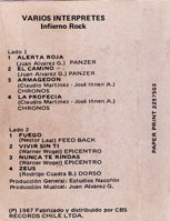 link to back sleeve of 'Infierno Rock' compilation MC from 1987