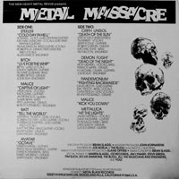 link to back sleeve of 'Metal Massacre' compilation LP from 1982
