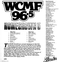 link to back sleeve of 'WCMF 96.5: Homegrown 5' compilation LP from 1985