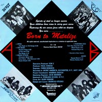 link to back sleeve of 'Born To Metalize' compilation LP from 1984