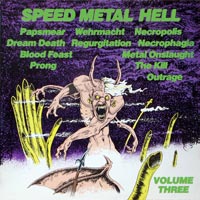 link to front sleeve of 'Speed Metal Hell Volume Three' compilation LP from 1987