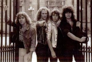 Sidinex in 1984 (l. to r.): Kevin Gingrich (b), Todd Farhood (v), Scott Masterson (d), Phil Xenidis (g,v)
